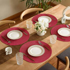 FunWheat Round Braided Placemats Set of 6 Place mats for Dining Tables Woven Heat Resistant Table Mats 15 inch (Wine)