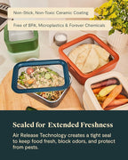Caraway 3pc Glass Food Storage Set – 10 Cup, 6.6 Cup, & 4.4 Cup Food Containers - Ceramic Coated - Non Toxic Non Stick Lunch Box with Glass Lids - Dishwasher, Oven, & Microwave Safe - Sage