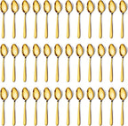 Pleafind 36 Pieces Gold Teaspoons Set - 6.2 inch, Spoon Silverware, Stainless Steel Tea Spoons, Mirror Polished Small Teaspoon, Dessert Spoons for Home, Kitchen, Restaurant, Dishwasher Safe