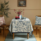 ISAENNE Designer French Linen Long Rectangle Tablecloth,Blue Floral Washable Indoor Table Cloth,Durable Home Decor Tablecloths for Dining Thanksgiving Kitchen Party Christmas,63"*102"-Ruyi B