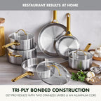 GreenPan Stainless Steel Tri-Ply Reserve 10 Piece Cookware Pots and Pans Set, Multiclad, PFAS-Free, Induction, Oven & Broiler Safe to 600°F, Heat Responsive Core, Dishwasher Safe, Glass Lids