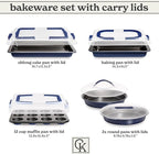 Country Kitchen Baking Pans Set - 10 Piece Non-Stick Cake Pans with Carry Lids for Easy Storage & Travel, Perfect for Parties - Stackable, Navy