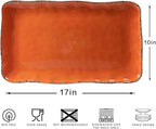Vintage Melamine 17" x 10" Serving Platters for Serving Food, Set of 2, 100% Melamine Large Rectangle Serving Trays Sets for Fruit, Appetizer, Dessert, Home and Party Use. Orange
