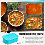 Nuogo 4 Pcs 6 Cup Silicone Freezer Trays with Lid Soup Containers Reusable Freezer Silicone Molds Rectangle Containers Ice Trays for Soups Sauces Stews Curries, Lake Blue