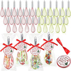 100 Sets 8 Inch Christmas Whisks Gifts DIY Fillable Christmas Tree Ornaments Xmas Colored Silicone Whisks for Cooking Heat Resistant Egg Beaters with Card Rope Bag for Candy Holder