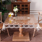 Clear Table Cover Protector Vinyl PVC Square Table Cloth with White Lace Pattern Oil Spill Proof Plastic Tablecloths for Dining Tables Parties Holidays (French Lace, 55 x 55 Inches)