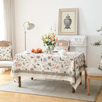 ISAENNE Designer Chinoiserie Linen Floral Small Square Tablecloth,White Wrinkle Resistant Table Cloth,Elegant Decor Tablecloths for Dining Thanksgiving Kitchen Party Christmas,55"*55"-Daffy