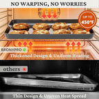 BRONYPRO Stainless Steel Baking Sheet Pan Set of 3, Cookie Sheets 9/12/16 In, Non-Toxic Uncoated Interior (PFOA & PTFE Free), Solid Warp-Resistant Cooking Trays for Oven & Toaster, Gray Exterior