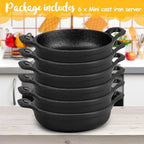 Mini Cast Iron Skillets 5 x 5 x 1.3 Inch Cast Iron Pan Small Ramekin Set Black Casserole Dish Cookware Oven Safe Mini Skillets for Kitchen Indoor Outdoor Picnic (6 Pack)