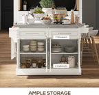 HOMCOM Rolling Kitchen Island Cart with Wheels, Portable Island Table for Kitchen with Stainless Steel Top, Adjustable Shelves, 2 Drawers, Spice, Knife and Towel Rack, Cream White