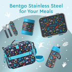 Bentgo Kids Stainless Steel Prints Leak-Resistant Lunch Box - 3-Compartments with Bonus Silicone Container, Durable, Eco-Friendly, Dishwasher Safe, BPA-Free, Ideal for School, Ages 3+ (Dinosaur)