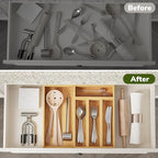 BAMEOS Utensil Drawer Organizer, 5 Slots Silverware Organizers for Kitchen Drawers, Bamboo Flatware Organizer for Knives Cutlery Spoons Forks (Natural)