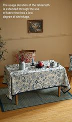 ISAENNE Designer French Linen Tablecloth Rectangular,Blue Floral Washable Indoor Table Cloth,Durable Home Decor Tablecloths for Dining Thanksgiving Kitchen Party Christmas,55"*87"-Ruyi B