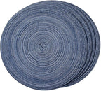 FunWheat Round Braided Placemats Set of 4 Place mats for Dining Tables Woven Heat Resistant Table Mats 15 inch (E Klein Blue, 4pcs)