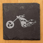 Ride The Fire: Flaming Chopper Motorcycle Coasters - Square Slate - Set of 4