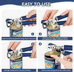 10 Colors Can Opener Manual Handheld Heavy Duty Hand Can Opener Smooth Edge Stainless Steel Can Openers Top Lid Kitchen Gadgets, Best Large Rated Easy Turn Knob, with Bottle Opener, Navy Blue