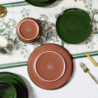 GZG Ceramic Dinner Salad Plates Set of 4, 8 Inch Speckled Dinnerware Dessert Plates with Clay-Tone Base, Microwave Oven Dishwasher Safe
