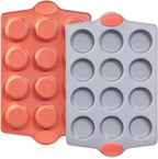 BRONYPRO Ceramic Muffin Pan, 12-Cup Nonstick Aluminized Steel Cupcake Pans, Healthy Non-Toxic Ceramic Coating Muffin tin, 2 Pack Cup Cake Pans for Baking Coral