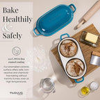 nuovva Dutch Oven For Sourdough Bread Baking – Enamelled Cast Iron Bread Loaf Pot – 500°F Oven Safe Non Stick Bread Pot – Double Round Loaf Space, 16.5cm Diameter, Light Blue