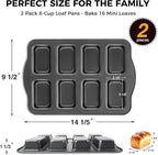 HONGBAKE 2 Pack Mini Loaf Baking Pans 8-Cavity, Nonstick Small Cornbread Pan, Tiny Banana Bread Pan Set, Heavy Duty Brownie TIn, Dark Grey