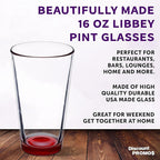 Libbey Pint Glass 16 oz. Set of 10, Bulk Pack - Beer Glasses, Heavy Duty Drinkware - Red
