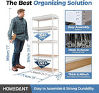 HOMEDANT 5 Tier Laminated White Boltless Metal Shelving Unit Adjustable Garage Storage Utility Rack Heavy Duty Shelves Organization Multipurpose Shelf Warehouse Pantry 28" W x 12.3" D x 59.5" H 1Pack