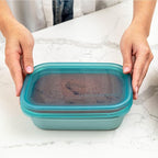 U Konserve Platinum Silicone Food Storage Bento Box Dual Seal Rectangle Container - Leak Proof, Shatter Proof, Dishwasher Safe, Plastic Free - 48oz (Seafoam)
