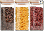 1.6 Qt Square Glass Storage Containers with Lids, Clear Food Storage Container Jar with Sealing Bamboo Lid for Noodles Flour Cereal Rice Sugar Tea Coffee Beans,Square Set of 3