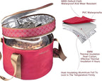2 Pack Pie Carrier with Lids and Handles, Loadable Cupcake or Pizza Storage Containers, Includes Insulated Bags and Insulated Non-Slip Pads, Perfect for Transportation (Red)