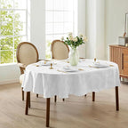 Newbridge Barcelona Luxury Damask Fabric Tablecloth, 60” Wide x 84” Oval, White, 100% Polyester, No Iron, Soil Resistant Dining Room, Party and Banquet Table Cover