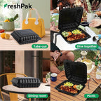 Food Containers Mineral Filled PP 55 Pack - 8x8 34 oz Shrink Wrap BPA Free Plastic | Stackable Storage Clamshell Takeout Container | Reusable Microwave Safe | 3 Compartment Black Lunch Boxes