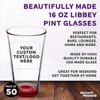 Custom Libbey Pint Glass 16 oz. Set of 50, Personalized Bulk Pack - Beer Glasses, Heavy Duty Drinkware - Red
