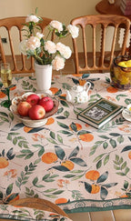 patdrea Designer Vintage Linen Rectangle Table Cloth,Framhouse Oranges and Leaves Pattern French Tablecloth,Fall Decor Cover for Kitchen Dining Christmas,Thanksgiving,63"x87"-Palladin a