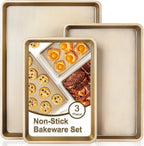 Baking Sheet Baking Pan Set of 3, Nonstick Cookie Sheets for Baking Supply, Carbon Steel Half/Jelly Roll/Quarter Baking Tray with Diamond Texture, 0.8mm Thick Heavy Duty Cookie Tray Oven Pan