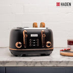 Haden Heritage 4 Slice Wide Slot Stainless Steel Toaster Bundled with 1.7 Liter Stainless Steel Electric Water Kettle, Black & Copper