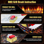 Grill Cleaning Brush Bristle Free Outdoor 19inch Extended Handle Grill Cleaner Brush for Cast Iron Stainless-Steel Grates, Replaceable BBQ Cleaning Brush Head, Steam Safe Grill Brush with Scraper, Red