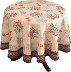 patdrea Designer Vintage Linen Table Cloth for Round Table,Red Floral Durable Breathable Tablecloth,Dacorative for Kitchen Dining,Holiday,Christmas,Thanksgiving,Tea Party,Diameter 55"-Newmari