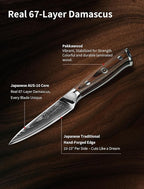 Damascus Paring Knife - Collectible 3.5 Inch Utility Knife with Pakkawood Handle, Japanese High Carbon Steel Blade, Small Fruit & Vegetable Knives for Kitchen, Outdoor, Camping, or Gift Use
