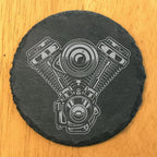 Rev Up Your Ride: V-Twin Engine Coasters for Bikers - Round Slate - Set of 8