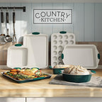 Country Kitchen Nonstick Stackable Bakeware Set - Heavy Duty, Durable, Easy Release Baking Set, Sage, 10 Pcs