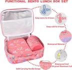 Bento Lunch Box Set for Kids with 10oz Soup Thermo, Leak-Proof Lunch Containers with 4 Compartment, Kids Thermo Hot Food Jar and Insulated Lunch Bag for Kid to School,BPA-Free(Mermaid)