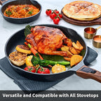 12.5 Inch Smart Nonstick Frying Pan with Removable Handle,Cast Aluminum and Anti-Scratch Chef's Pan,Compatible with All Stovetops,Dishwasher and Oven Safe