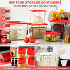 4QT NSF Food Storage Containers with Lids: 4 PCS [Total Food Grade][Hot&Cold Resistant] Commercial Clear Food Storage Containers for Restaurant Kitchen Proof Dough, Measuring Spoons Included(Red)