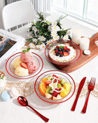 100 Pack clear Plastic Bowls with Red Rim, 12oz Disposable Soup Bowls, Heavy Duty Dessert Bowls for Christmas, Parties, Dinners, Catering, Thanksgiving