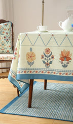 ISAENNE Designer Linen Floral Small Rectangle Tablecloth,Light Green Farmhouse Durable Table Cloth,Washable Decor Tablecloths for Dining Kitchen Thanksgiving Christmas,55"*71"-Floralsea B