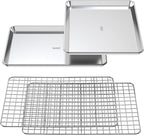 100% Recycled Aluminum by Baker's Secret, Bakeware Set 4pcs, 2x Baking Trays for Oven Cookie Sheet 18" with 2x Stainless Steel Rack, Non Toxic- PTFE,PFAS,PFOA Free - The Natural Aluminum Collection