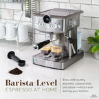 Espresso Machine 20 Bar with Steam Milk Frother | Stainless Steel Espresso Maker with Customizable Brewing Temperature | 60oz Removable Water Tank | Perfect for Cappuccinos, Lattes and More