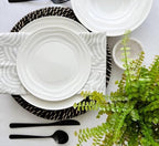 Pots & Patterns White Dinner Plates. Porcelain Dinnerware Set for 4-12-Piece Chip Resistant Plates and Bowls Sets