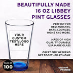 Custom Libbey Pint Glass 16 oz. Set of 100, Personalized Bulk Pack - Beer Glasses, Heavy Duty Drinkware - Blue