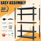 62" H Garage Shelving, Heavy Duty Storage Shelves, Garage Storage Shelves, Adjustable 5 Tier Metal Shelving Unit, Utility Shelves for Warehouse Backyard, 62" H×27.6" W×12" D